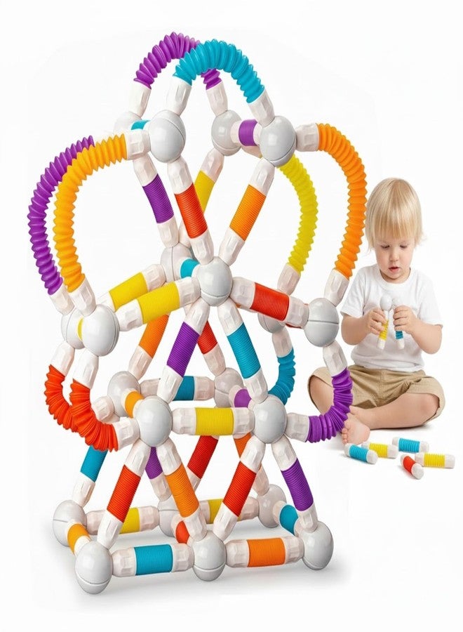 ROHSCE Flexible Magnetic Tubes for Kids - 66 PCS STEM Learning Builder Set, Snap & Shape Creative Structures - Image 1